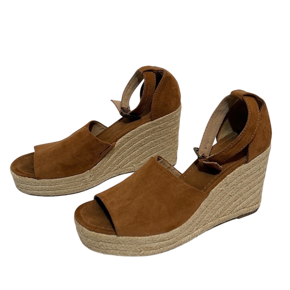 Universal Thread Cognac Brown Faux Suede Espadrille Wedge Sandals Womens 8
